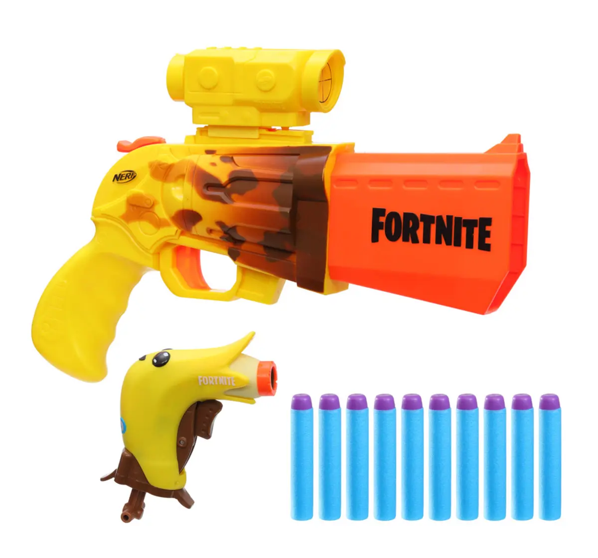 Nerf Fortnite 2-Blaster Peely Pack, 10 Official Nerf Elite Darts, 8Y+