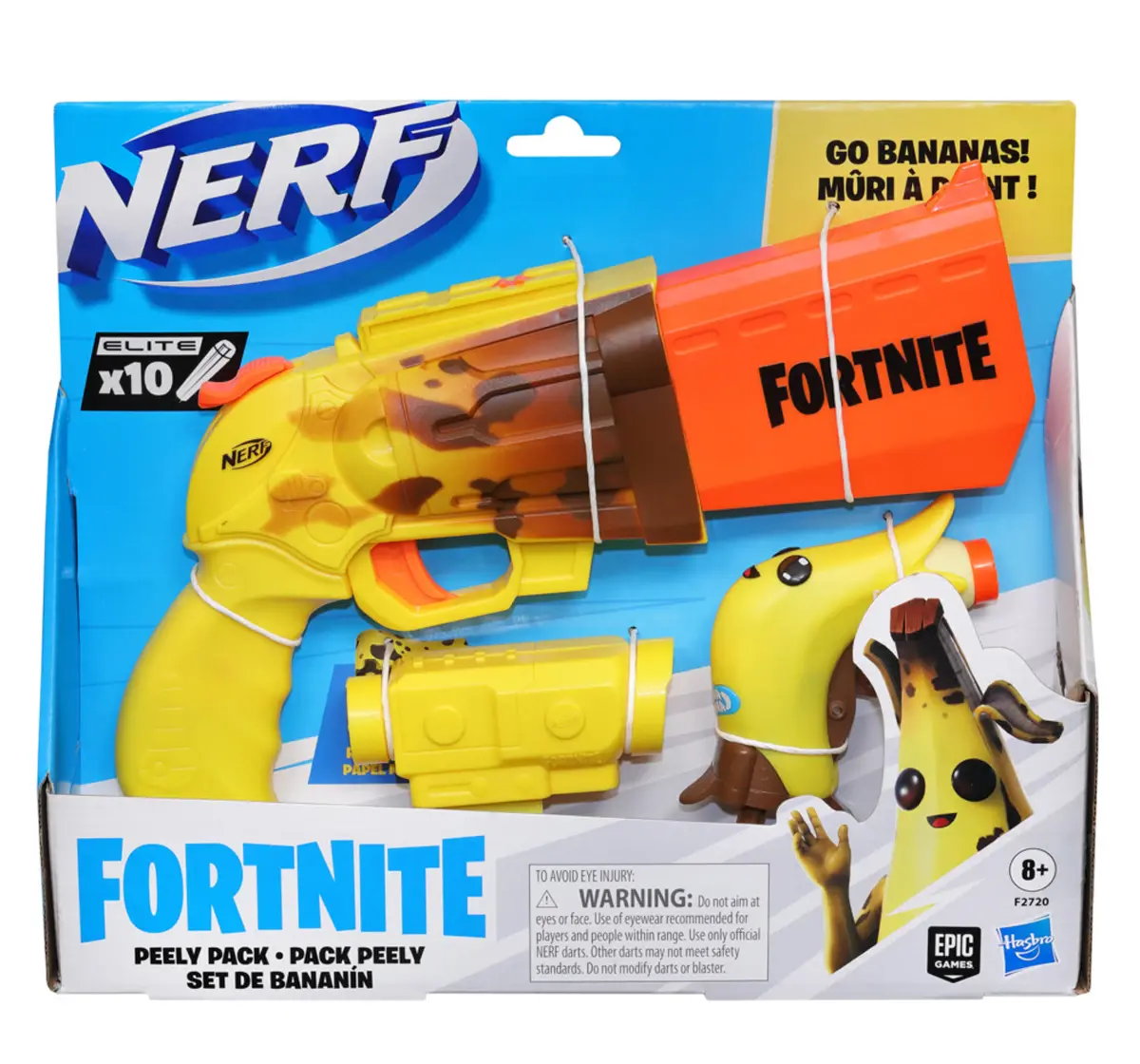 Nerf Fortnite 2-Blaster Peely Pack, 10 Official Nerf Elite Darts, 8Y+