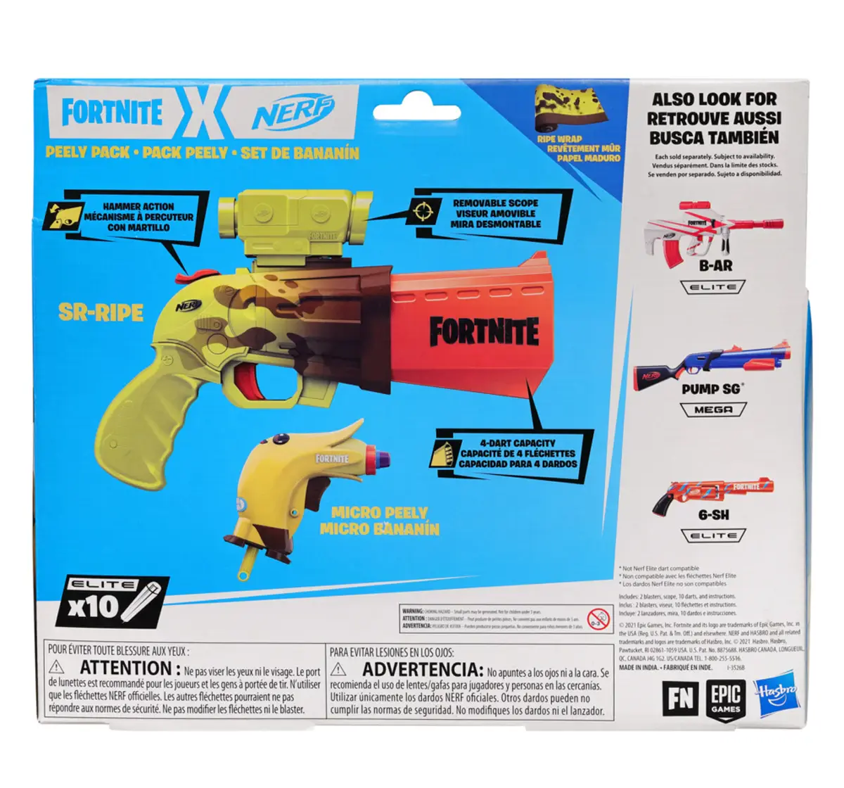 Nerf Fortnite 2-Blaster Peely Pack, 10 Official Nerf Elite Darts, 8Y+
