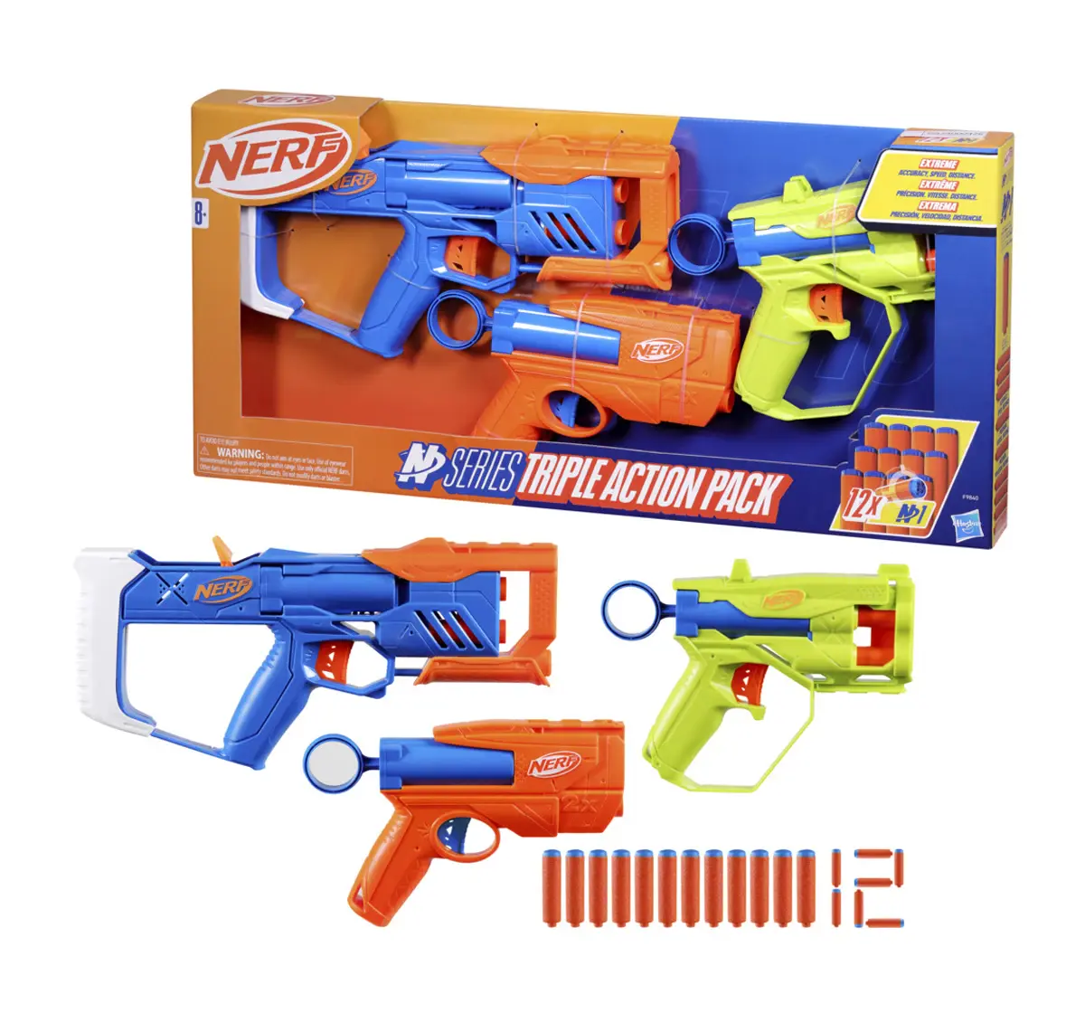 Nerf N Series Triple Action Pack, 3 Blasters, 12 Nerf N1 Darts, Compatible Only with Nerf N Series Blasters, 8Y+