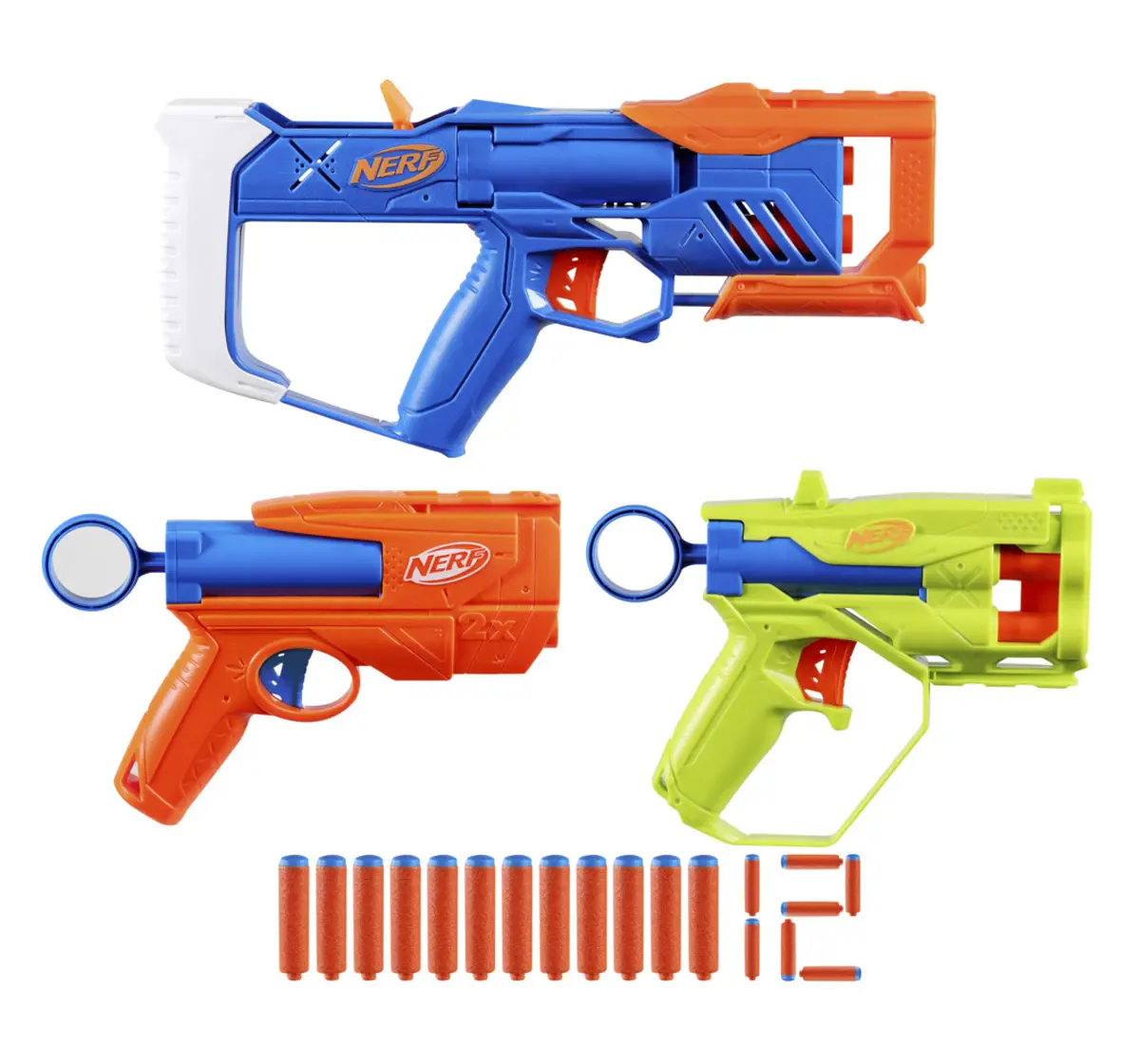 Nerf N Series Triple Action Pack, 3 Blasters, 12 Nerf N1 Darts, Compatible Only with Nerf N Series Blasters, 8Y+