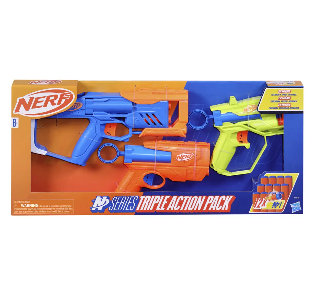 Nerf N Series Triple Action Pack, 3 Blasters, 12 Nerf N1 Darts, Compatible Only with Nerf N Series Blasters, 8Y+