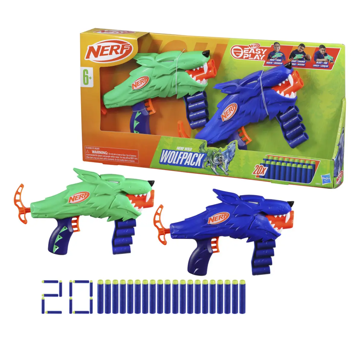 Nerf Wild Wolfpack, 2 Easy Play Nerf Blasters, 6Y+