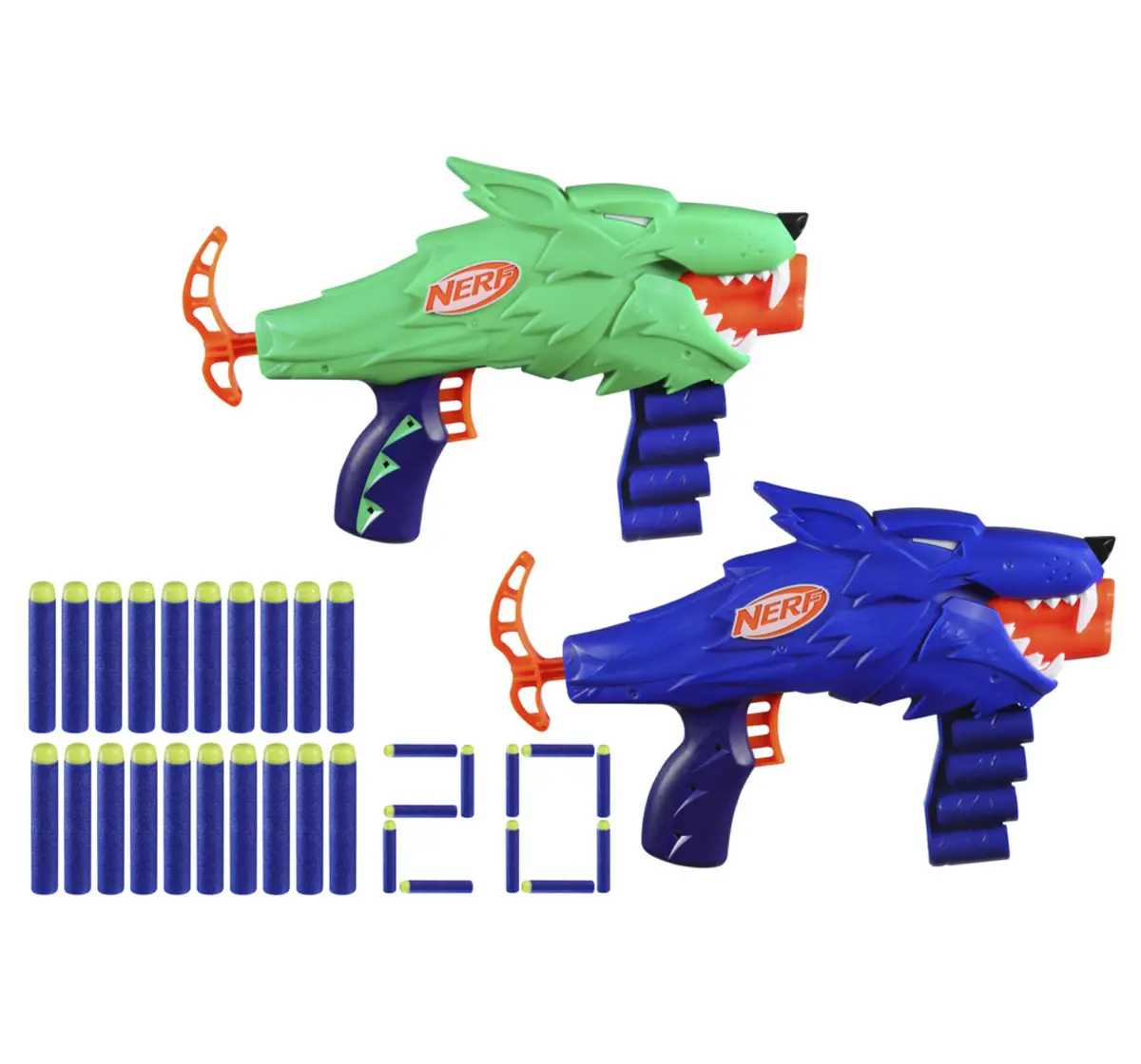 Nerf Wild Wolfpack, 2 Easy Play Nerf Blasters, 6Y+