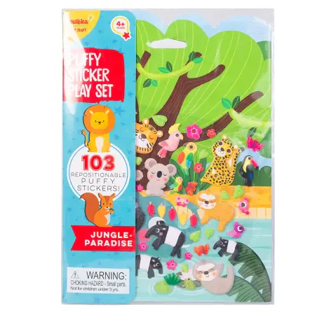Youreka Puffy Sticker Playset Jungle Paradise, 103 Repositionable Puffy Stickers, Art & Craft Set for Kids, 4Y+