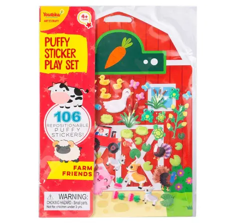 Youreka Puffy Sticker Playset Farm Friends, 106 Repositionable Puffy Stickers, Art & Craft Set for Kids, 4Y+