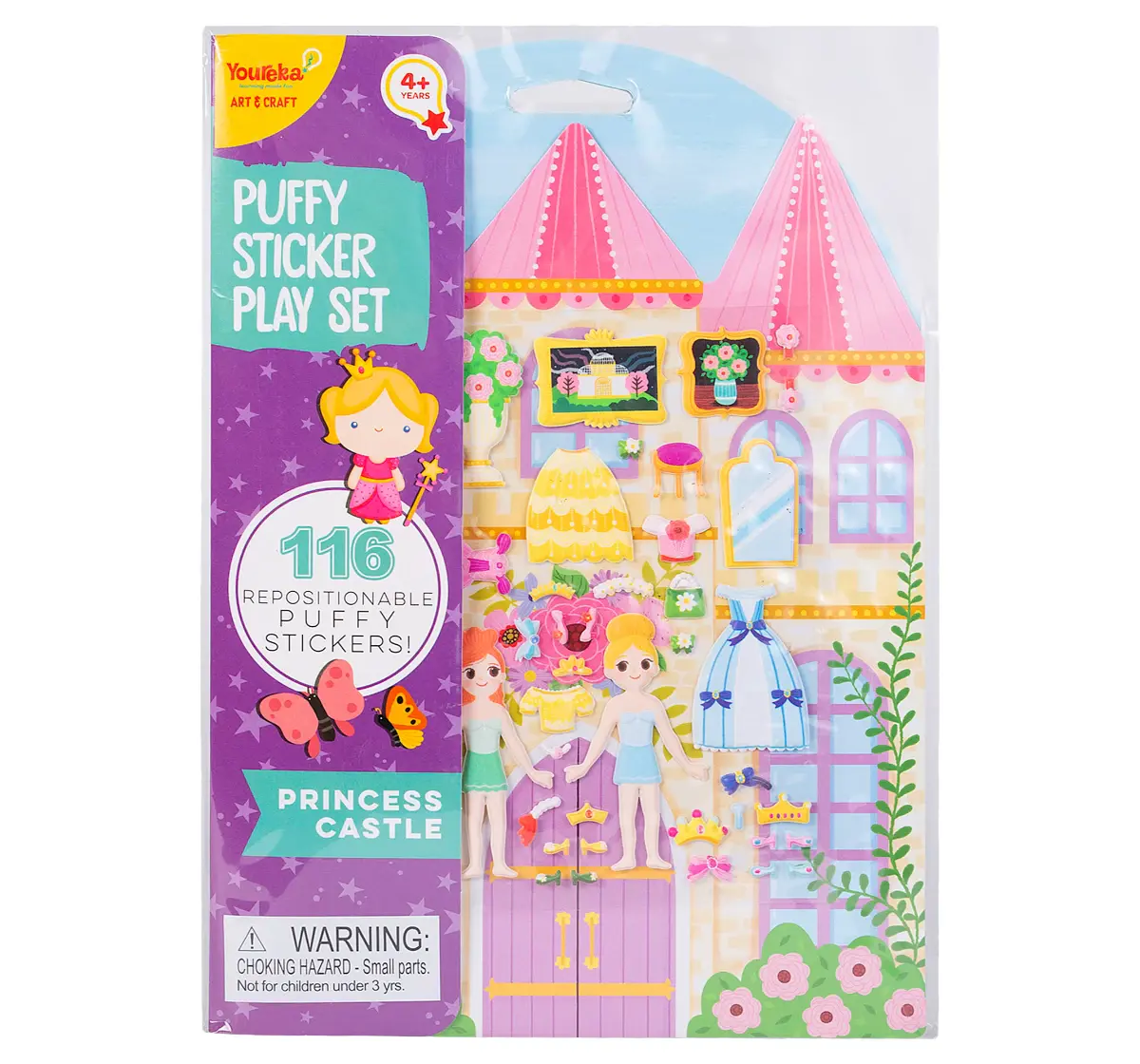 Youreka Puffy Sticker Playset Princess Castle, 116 Repositionable Puffy Stickers, Art & Craft Set for Kids, 4Y+