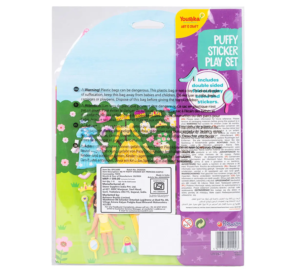 Youreka Puffy Sticker Playset Princess Castle, 116 Repositionable Puffy Stickers, Art & Craft Set for Kids, 4Y+