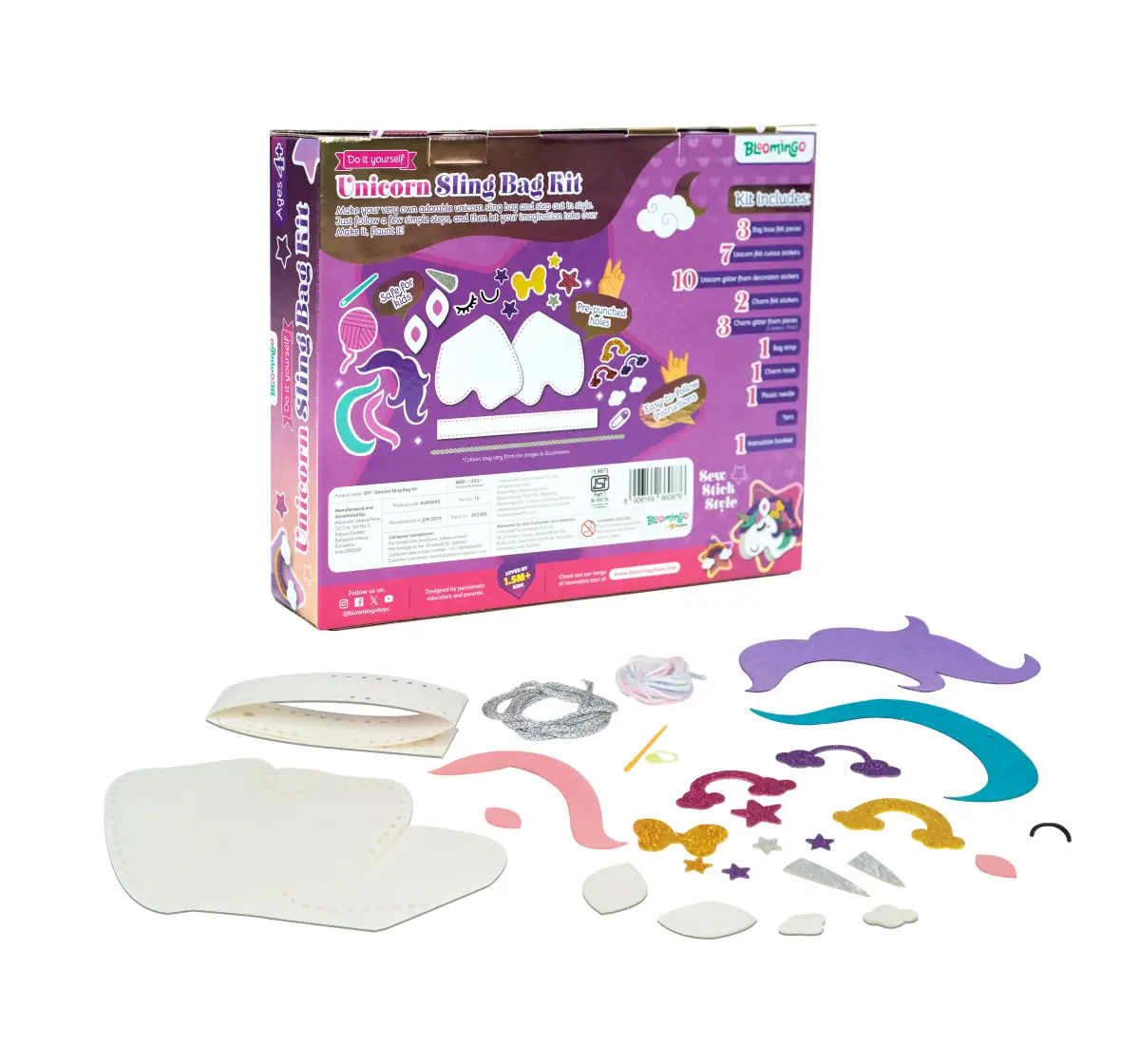 Bloomingo Diy Unicorn Sling Bag Kit, Art & Craft Kit, 4Y+