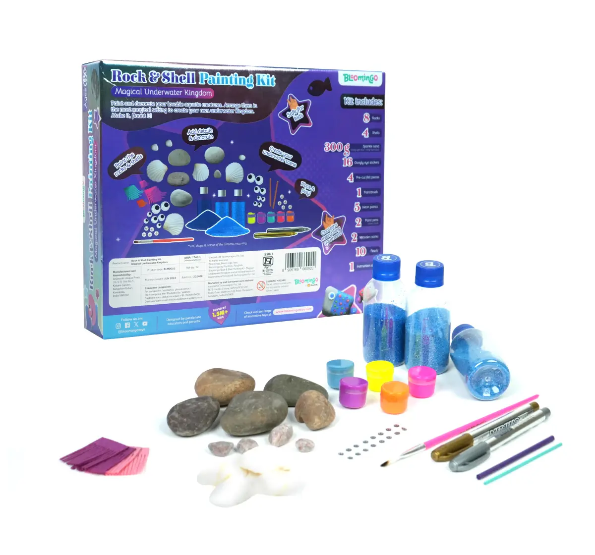 Bloomingo Rock & Shell Painting Kit - Magical Underwater Kingdom, Art & Craft Kit, 6Y+