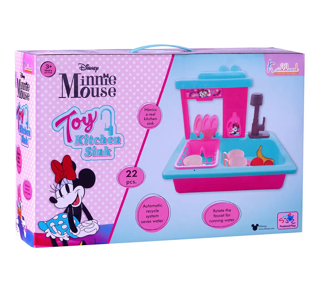 Kriiddaank Toy Kitchen Sink 22 Pieces Minnie Mouse, 3Y+