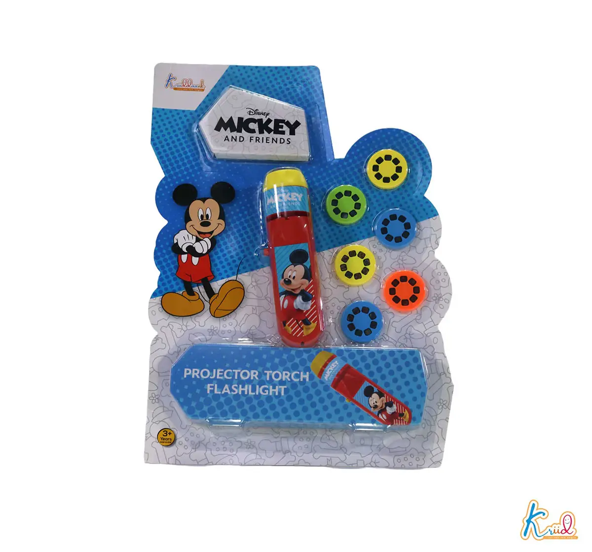 Kriiddaank Mickey Mouse Projector Flashlight Torch, Fun Learning Projector Torch 3Y+, 6 Slides and 24 Pattern, Multicolour