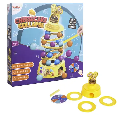 Youreka Cheesecake Collapse Games & Puzzles for Kids, 2-4 Players, 4Y+