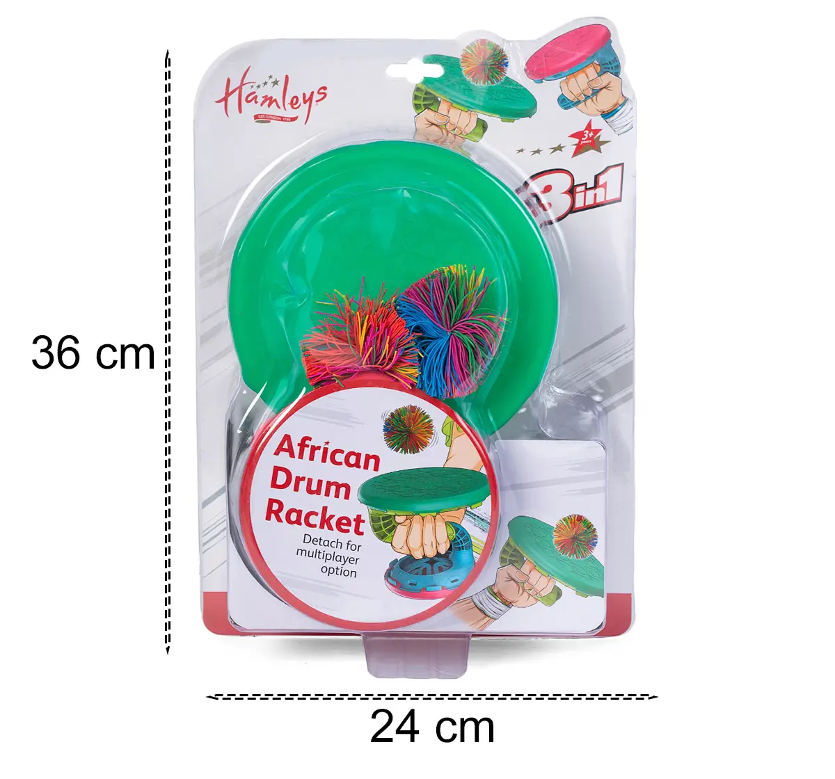 Hamleys African Detachable Drum Racket, 3 in 1 Game, 3Y+