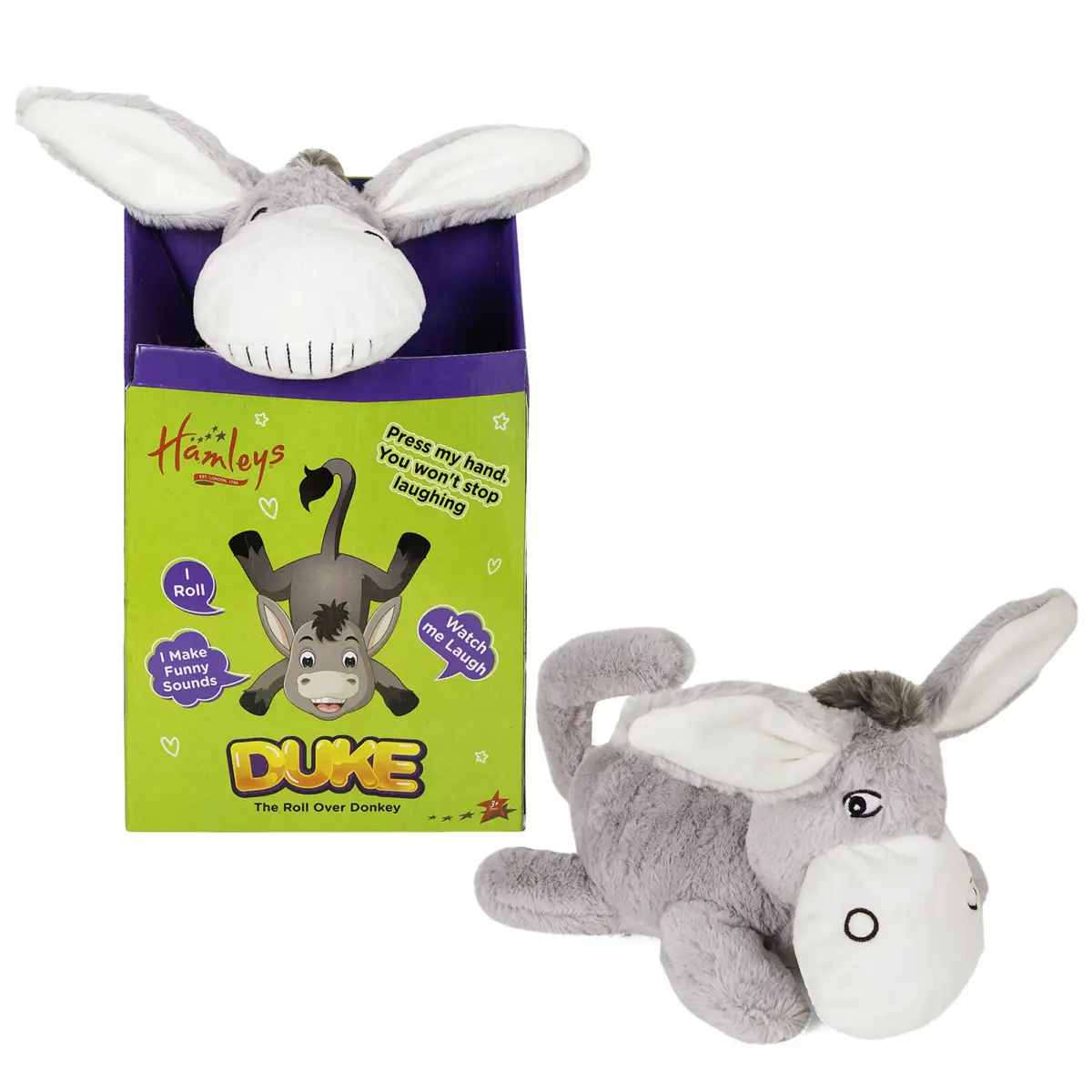 Hamleys Duke Roll Over Donkey Toy Fun Action-Packed Donkey with Sound & Movement Color Box Gift Packaging, 3Y+