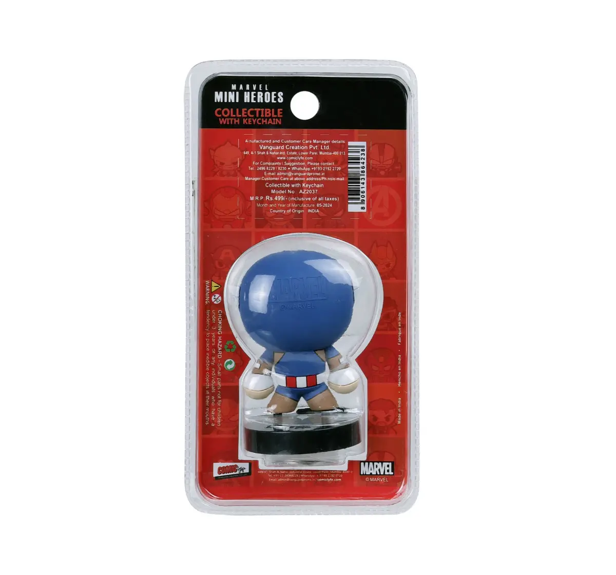 Marvel Captain America 2 in 1 Action Figurine & Keychain, Collectible, 3Y+