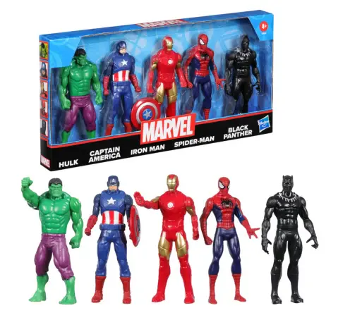 Marvel 6-Inch (15 CM) Hulk, Captain America, Iron Man, Spider-Man & Black Panther Action Figure Set with Shield Accessory, 4Y+