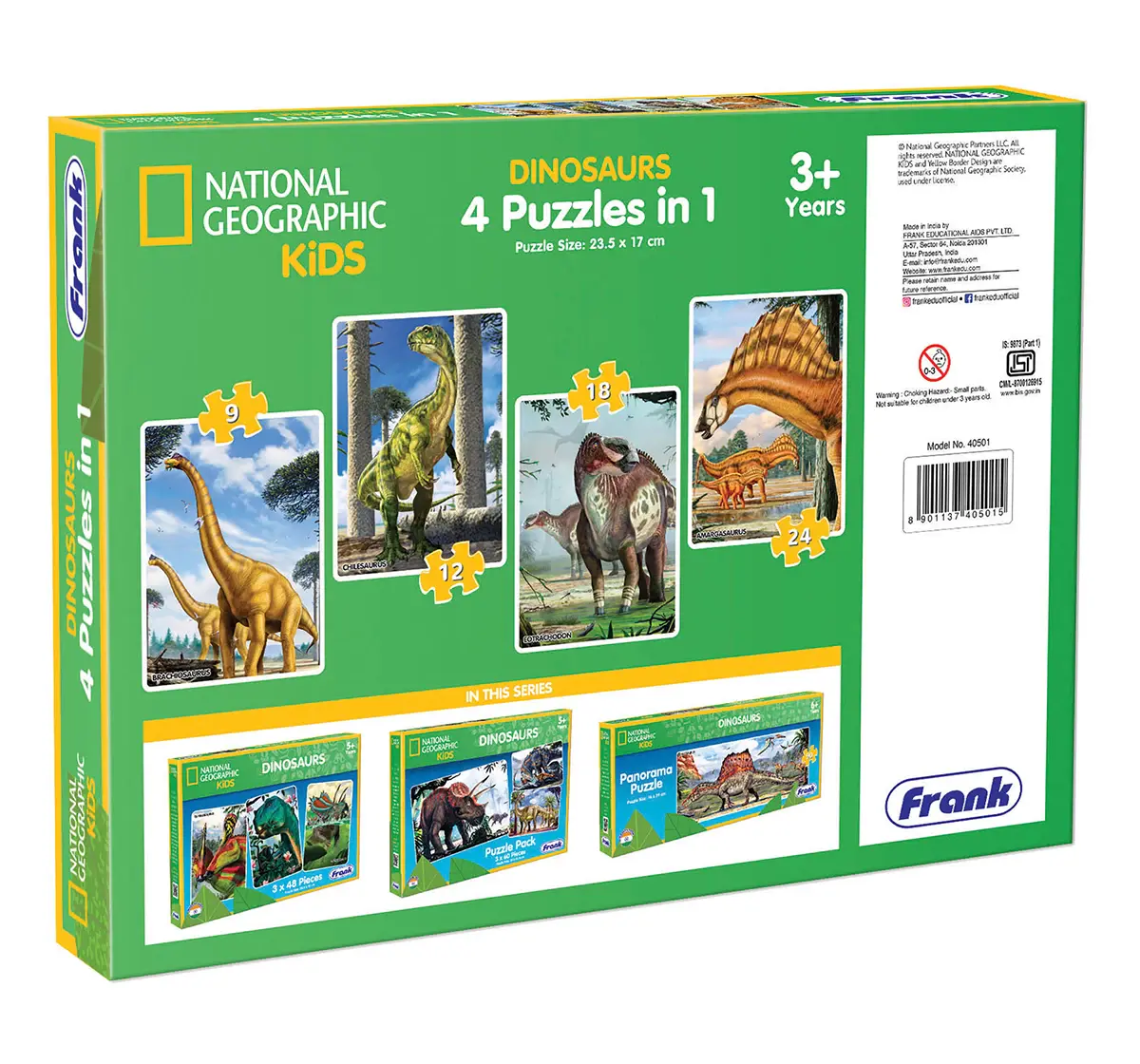 Frank National Geographic Kids Dinosaurs 4 In 1 Puzzles, 3Y+