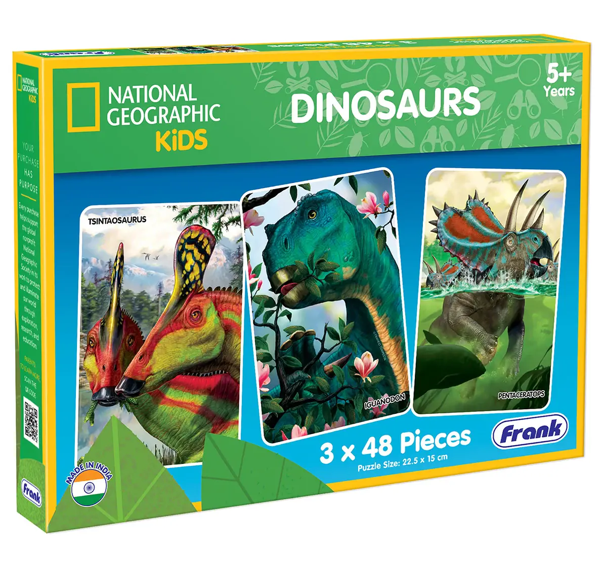 Frank National Geographic Kids Dinosaurs 3 in 1 Puzzle, 48pieces, 5Y+