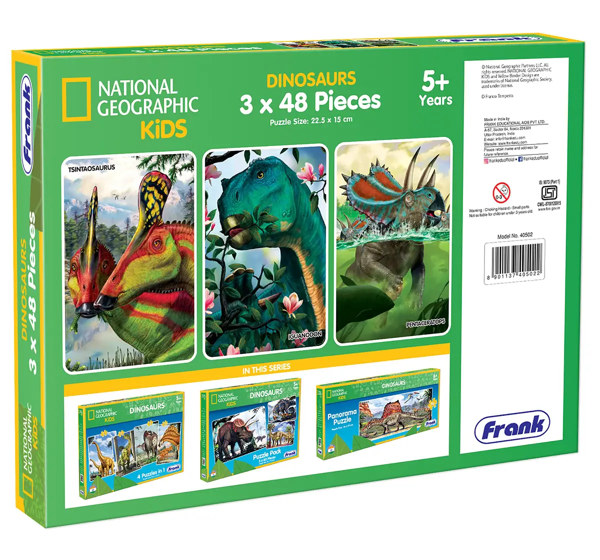 Frank National Geographic Kids Dinosaurs 3 in 1 Puzzle, 48pieces, 5Y+