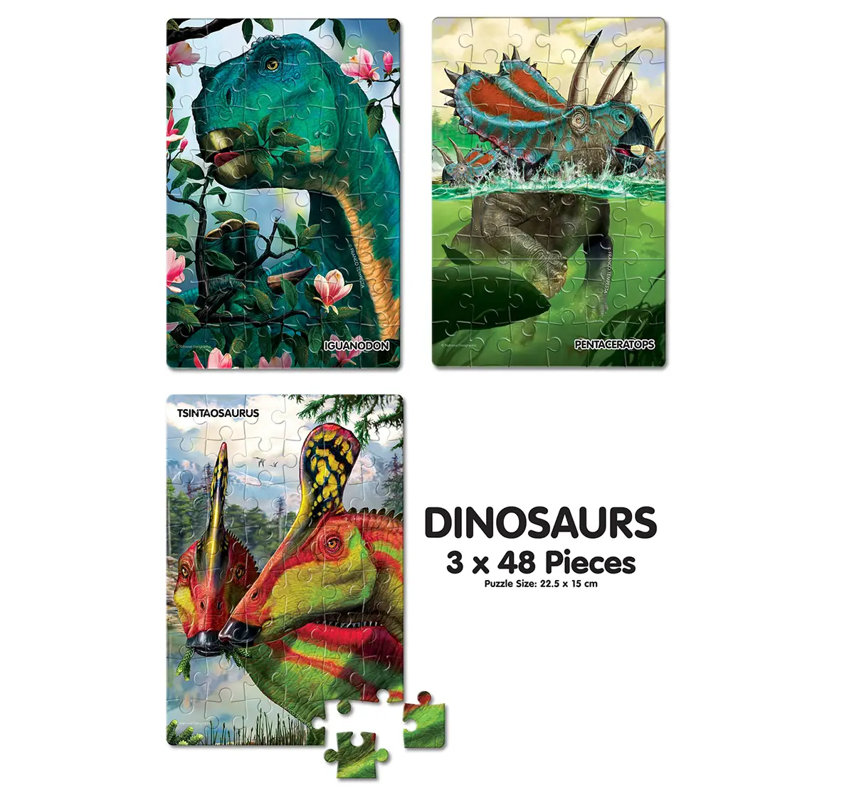 Frank National Geographic Kids Dinosaurs 3 in 1 Puzzle, 48pieces, 5Y+