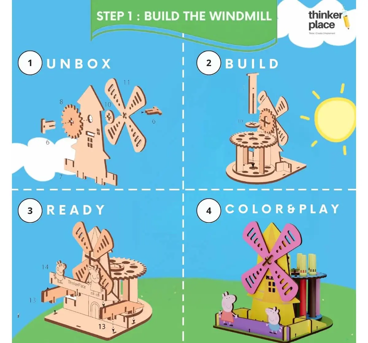 Thinkerplace DIY Peppa Pig Windmill Pen Stand, Educational Toys, 3Y+