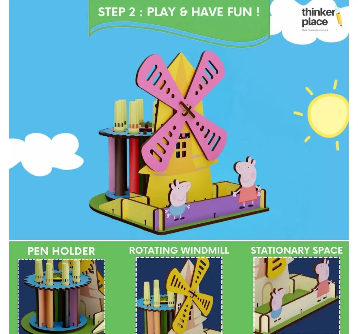 Thinkerplace DIY Peppa Pig Windmill Pen Stand, Educational Toys, 3Y+