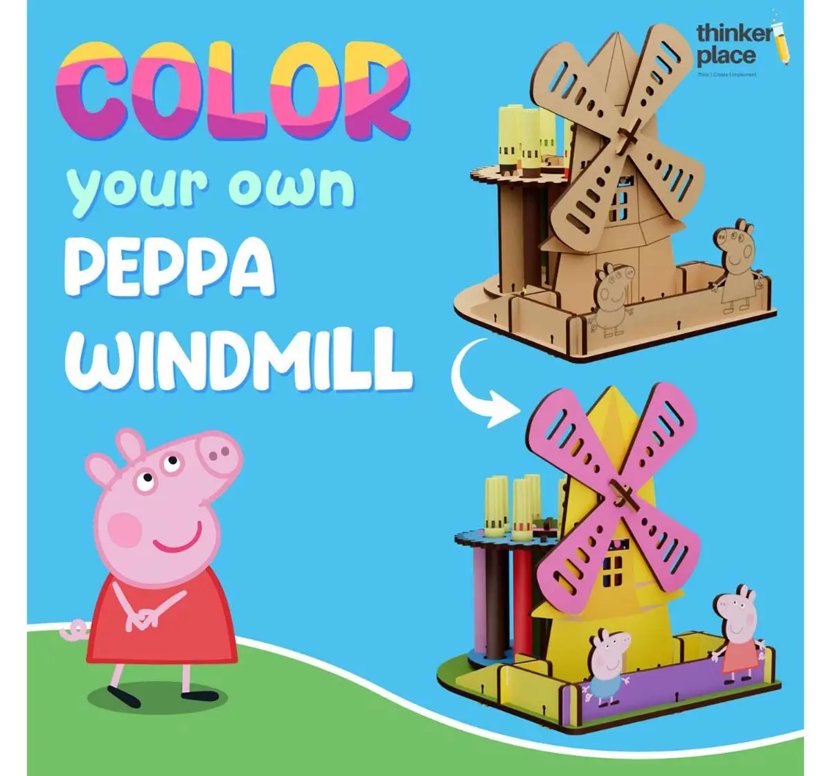 Thinkerplace DIY Peppa Pig Windmill Pen Stand, Educational Toys, 3Y+