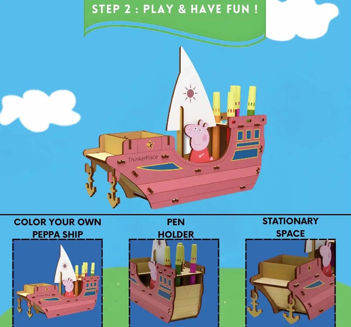 Thinkerplace DIY Peppa Pig - Cruise Ship Coloring Model, Educational Toys, 4Y+