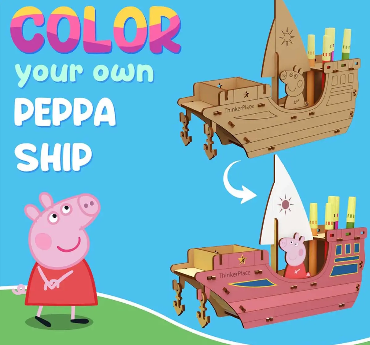 Thinkerplace DIY Peppa Pig - Cruise Ship Coloring Model, Educational Toys, 4Y+