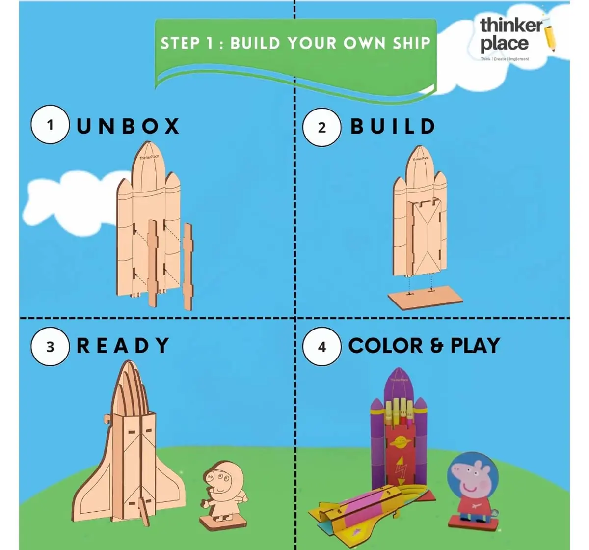 Thinkerplace DIY Peppa Pig - SpaceShuttle Coloring Model, Educational Toys, 3Y+