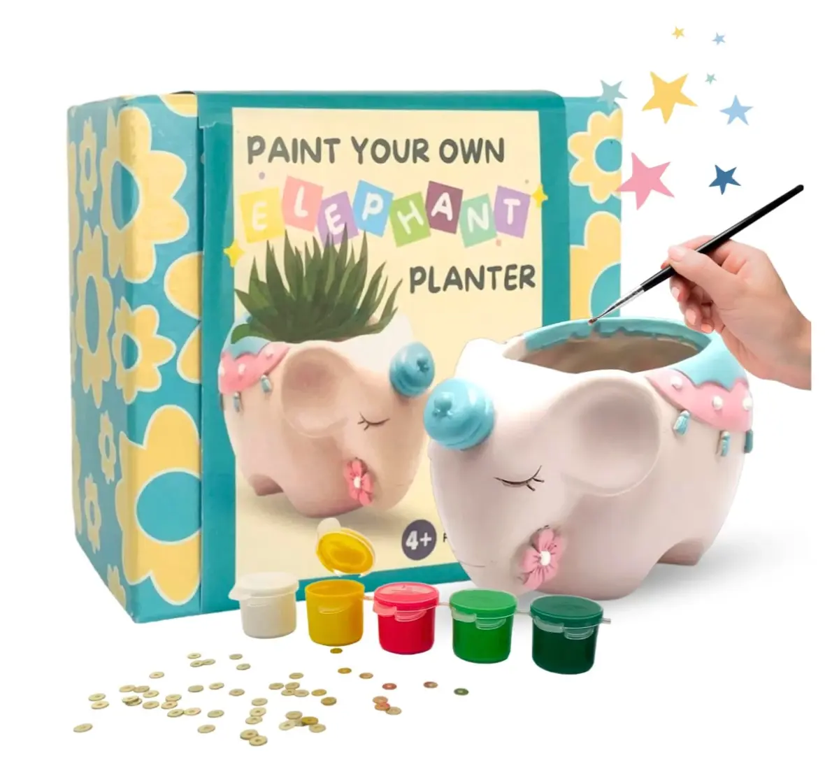 Craftopedia Paint Your Own Elephant Planter Kit, DIY Art and Craft Ceramic Activity Kit, Gift Set, 4Y+