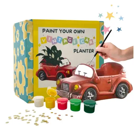 Craftopedia Paint Your Own Vintage Car Planter Kit, DIY Art and Craft Ceramic Activity Kit, Gift Set, 4Y+