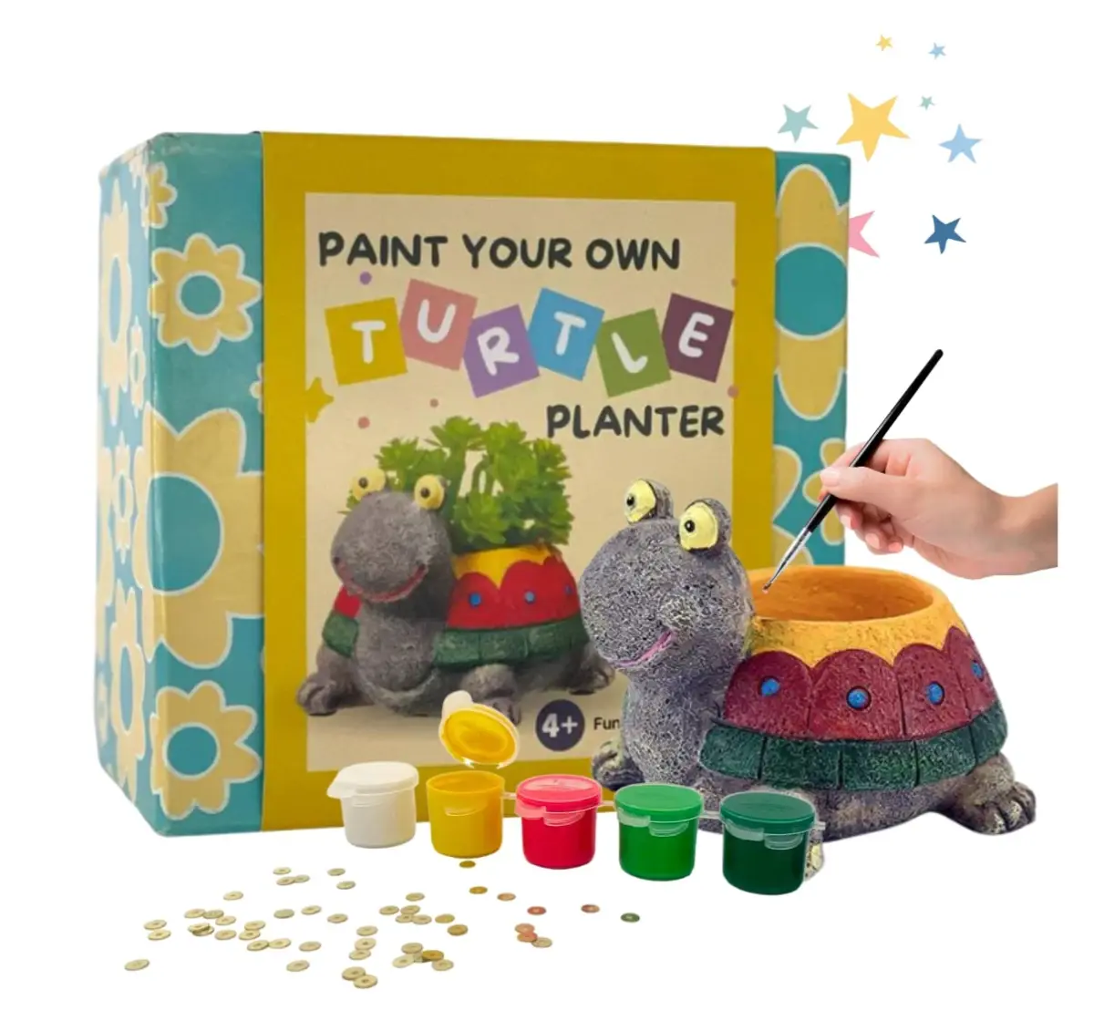 Craftopedia Paint Your Own Turtle Planter Kit, DIY Art and Craft Ceramic Activity Kit, Gift Set, 4Y+