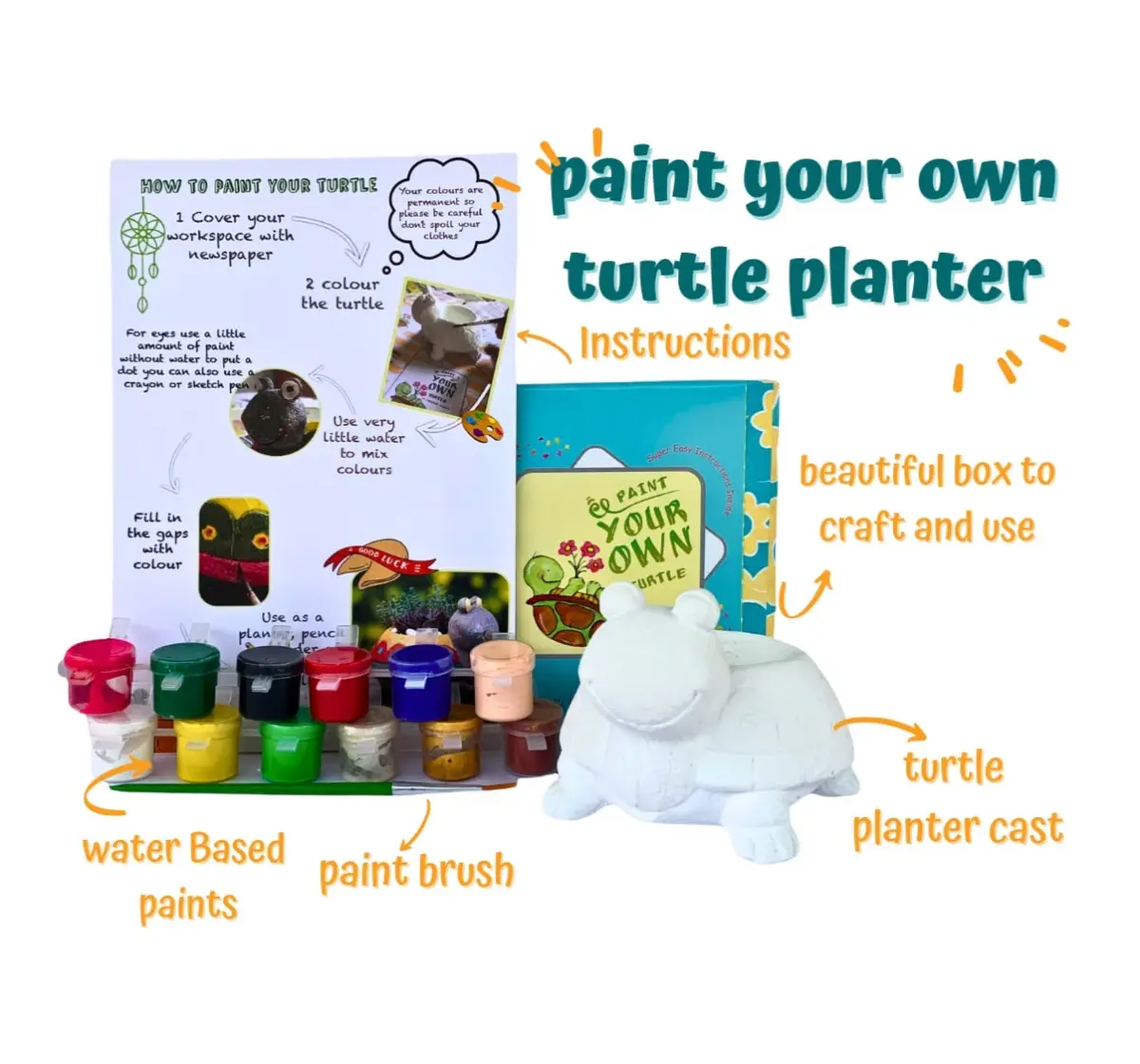 Craftopedia Paint Your Own Turtle Planter Kit, DIY Art and Craft Ceramic Activity Kit, Gift Set, 4Y+