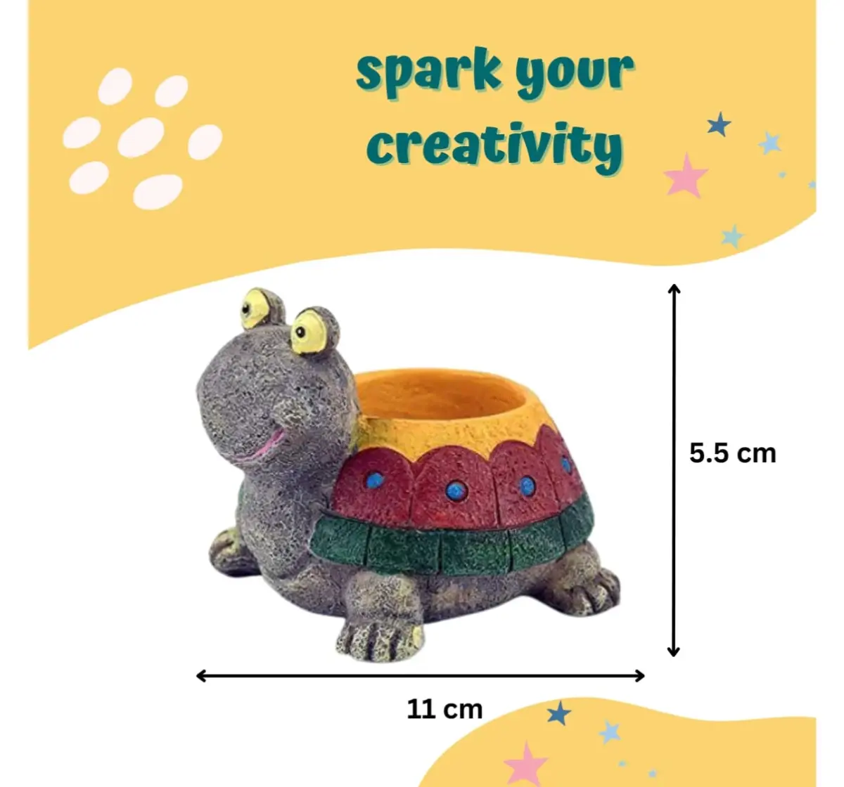 Craftopedia Paint Your Own Turtle Planter Kit, DIY Art and Craft Ceramic Activity Kit, Gift Set, 4Y+