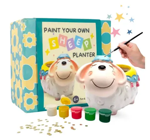 Craftopedia Paint Your Own Sheep Planter Kit, DIY Art and Craft Ceramic Activity Kit, Gift Set, 4Y+