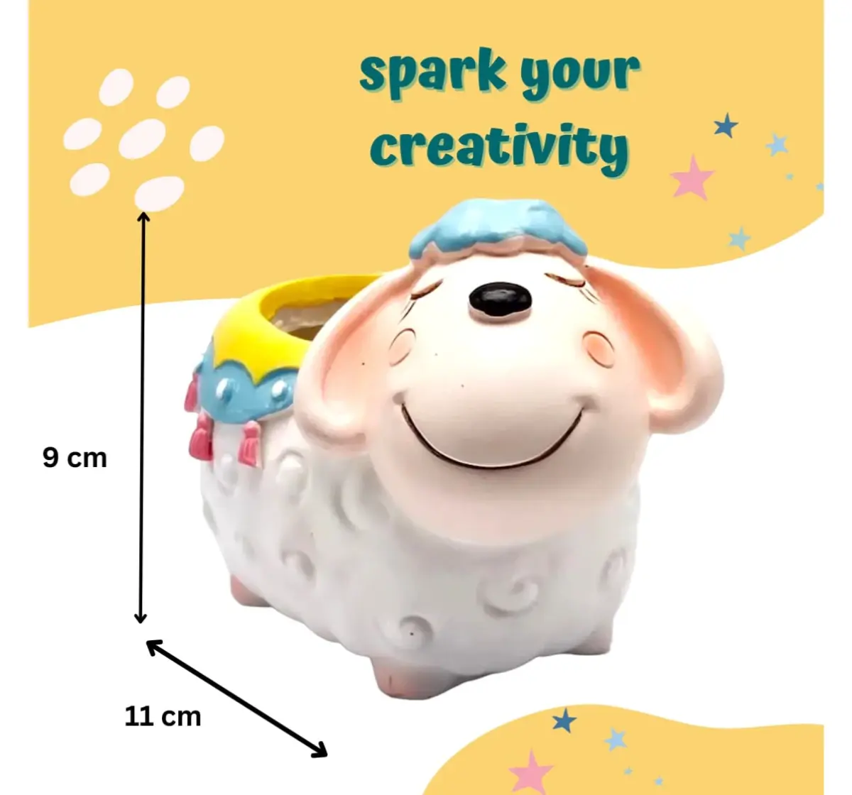 Craftopedia Paint Your Own Sheep Planter Kit, DIY Art and Craft Ceramic Activity Kit, Gift Set, 4Y+