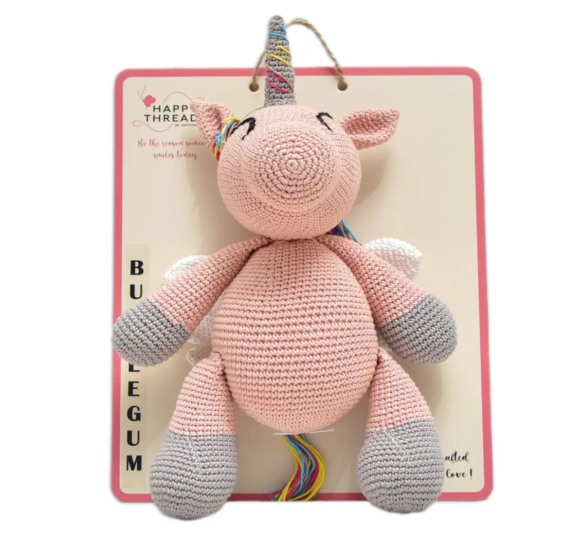 Happy Threads Bubblegum Unicorn, Handmade Crochet Toys, 6M+