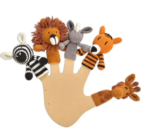 Happy Threads Handcrafted Amigurumi Wild Animal Finger Puppets, 3Y+