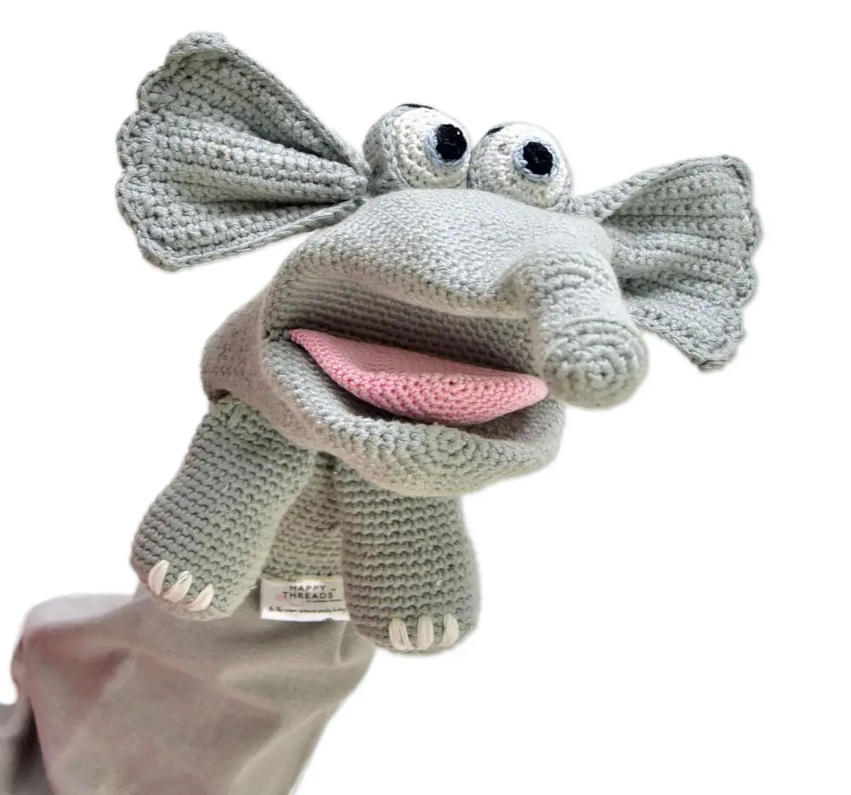 Happy Threads Handcrafted Jumbo the Elephant Hand Puppets, 3Y+