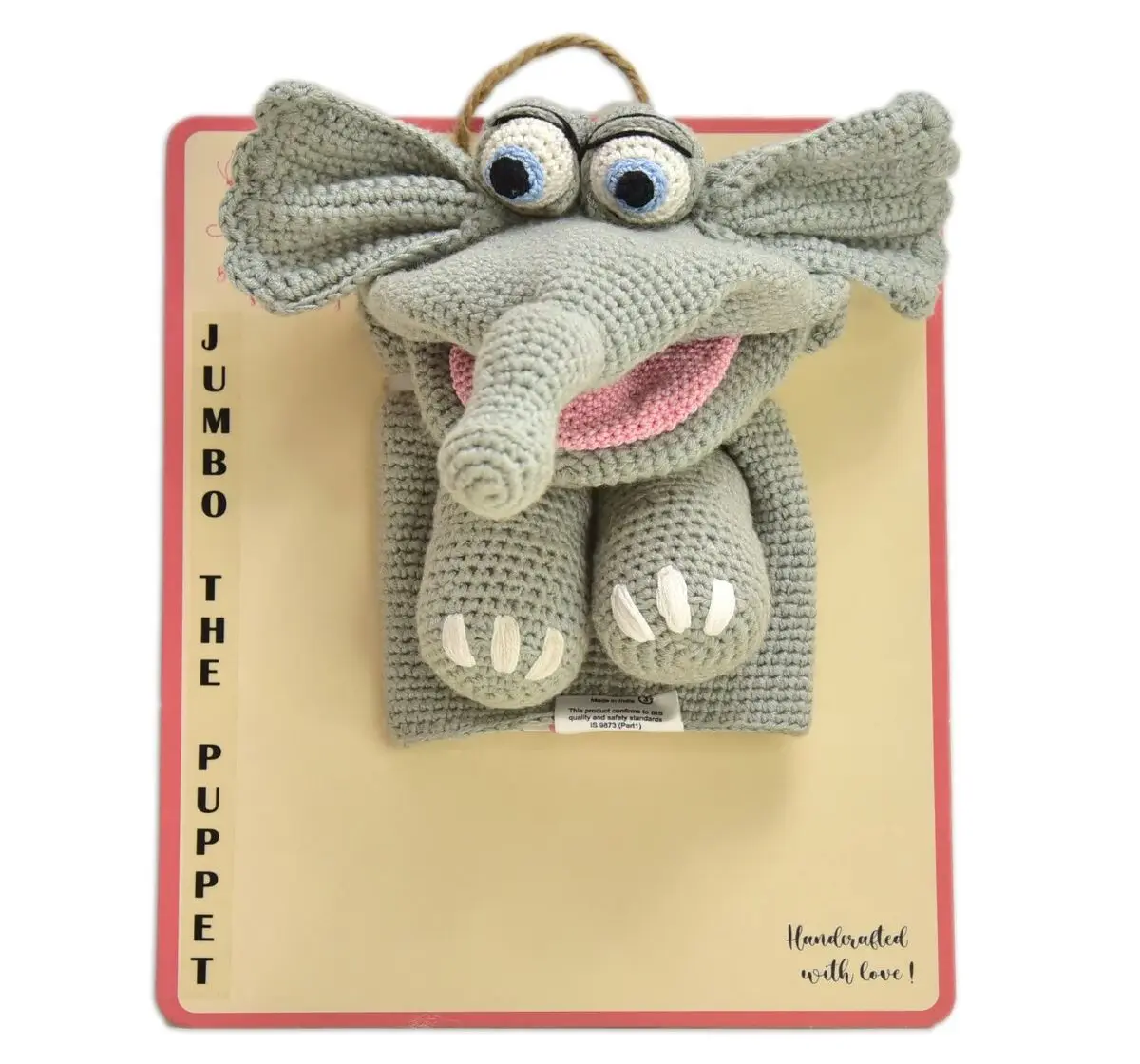 Happy Threads Handcrafted Jumbo the Elephant Hand Puppets, 3Y+