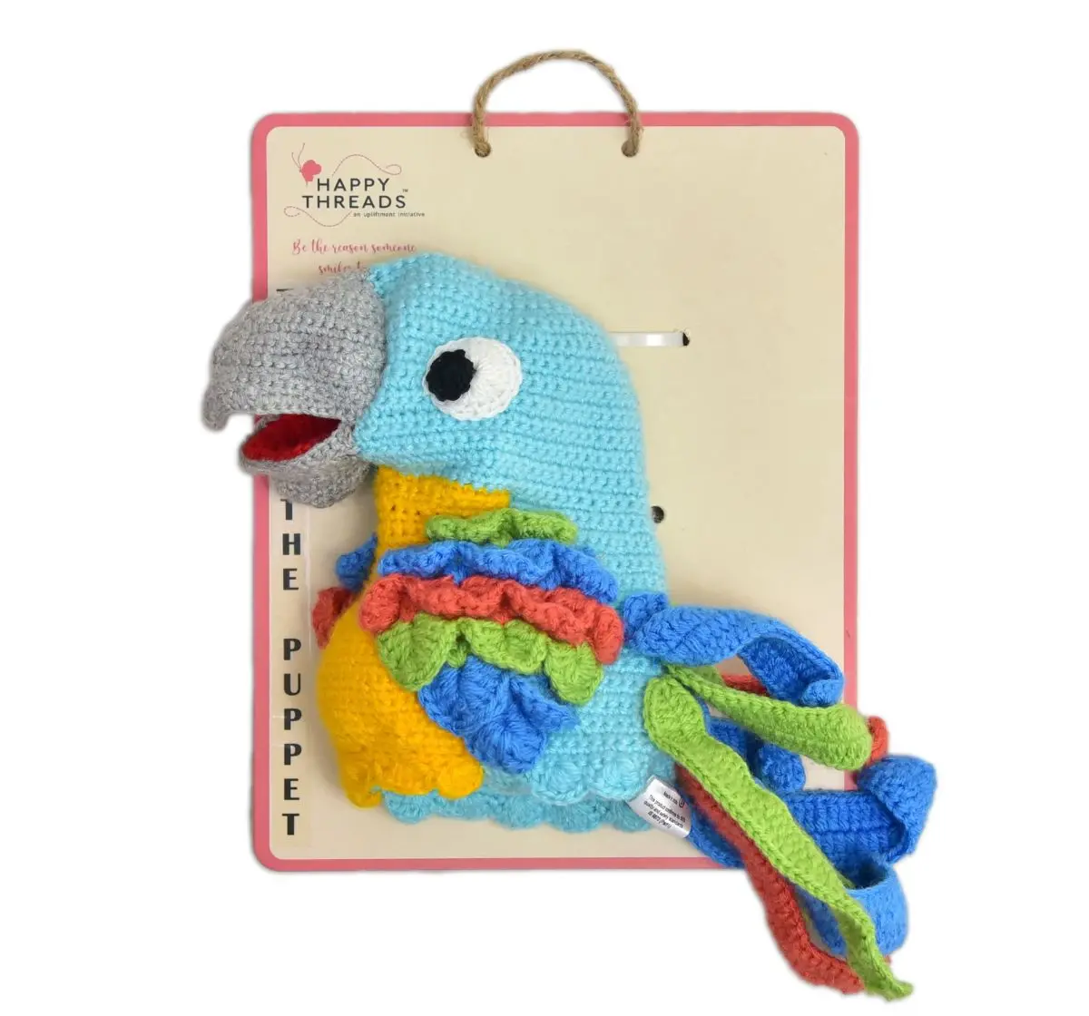 Happy Threads Handcrafted Tango the Macaw Hand Puppets