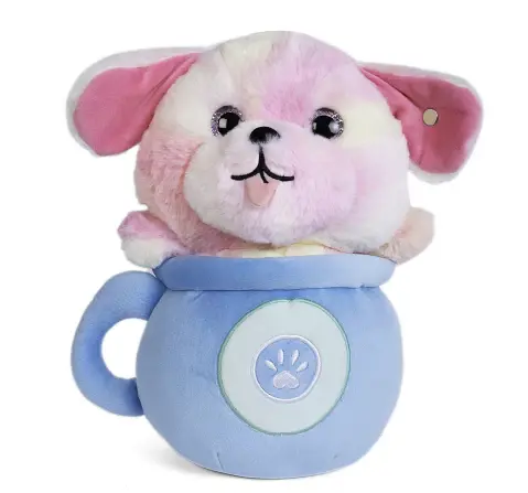 Fuzzbuzz Pup in a Mug Soft Toy, 28cm, 18M+, Blue