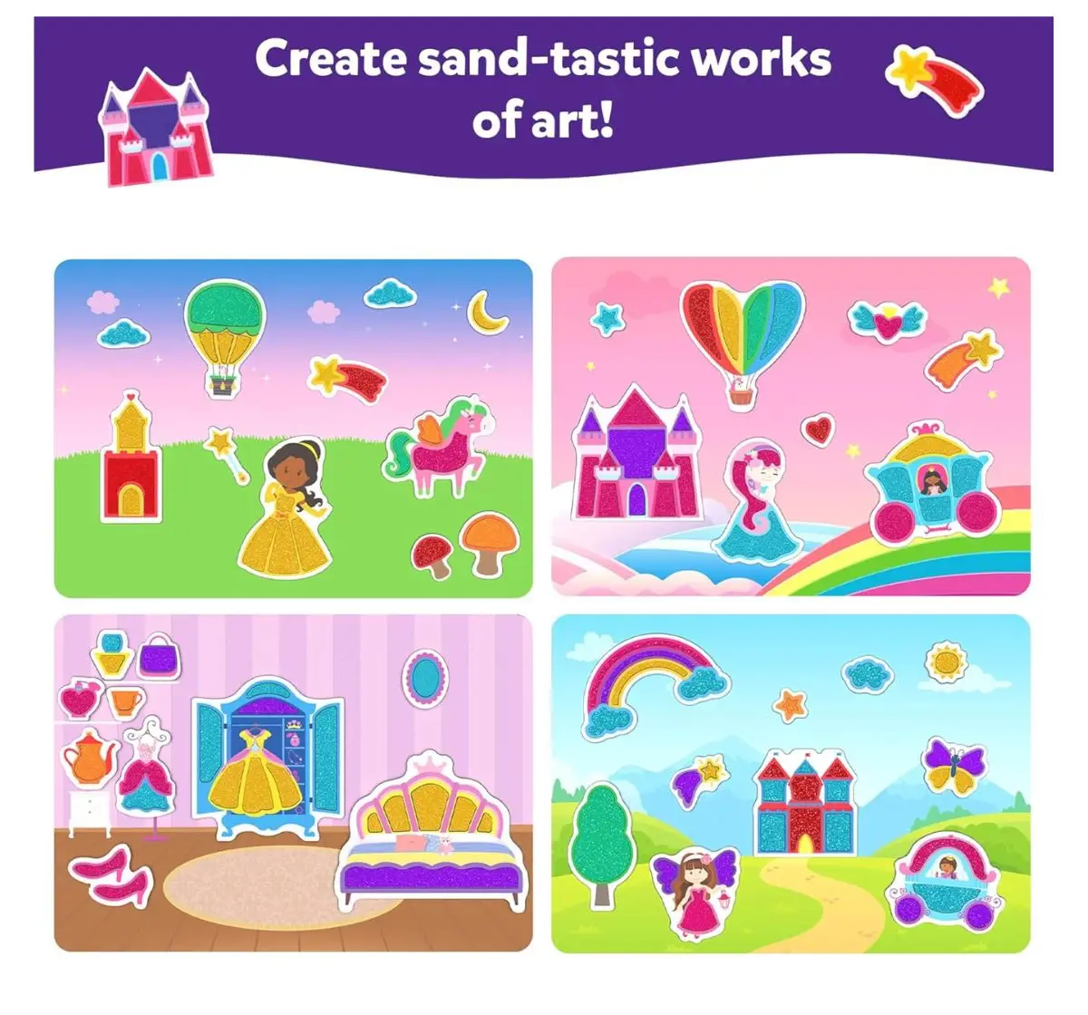 Skillmatics Sand-Tastic Art Unicorns & Princesses, Controlled-Mess Sand Art, 4Y+