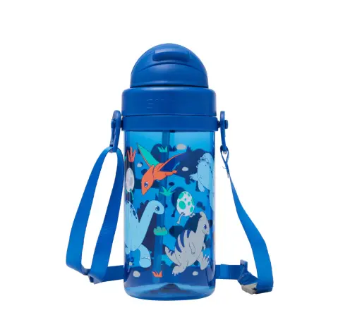 Smiggle Out & About Collection Water Bottle 400 ml With Strap For Kids Age 3Y+, Navy