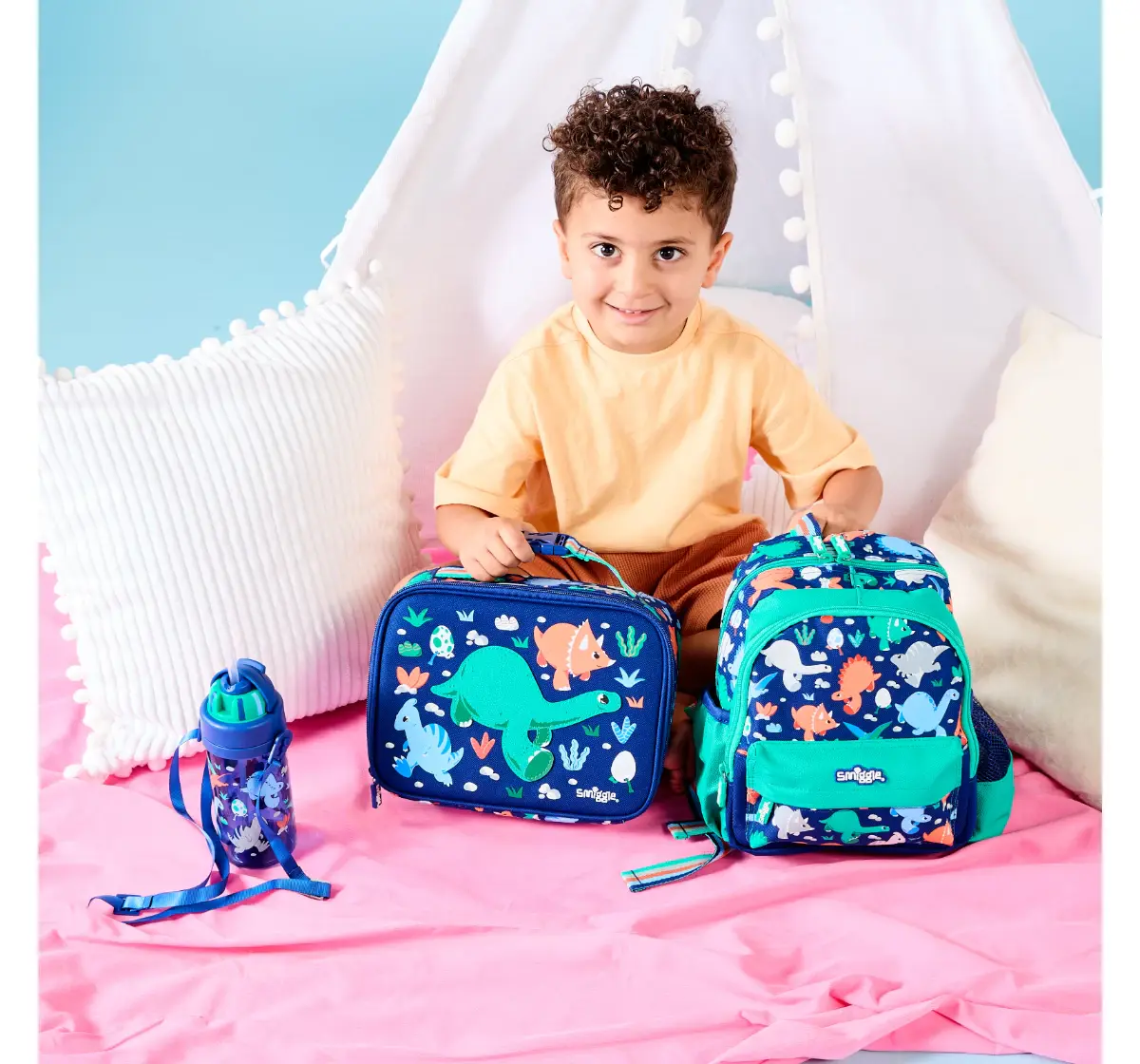 Smiggle Out & About Collection Water Bottle 400 ml With Strap For Kids Age 3Y+, Navy