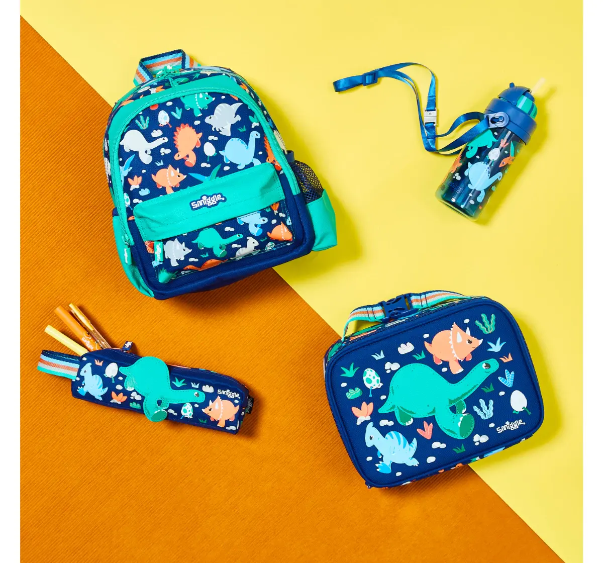 Smiggle Out & About Collection Water Bottle 400 ml With Strap For Kids Age 3Y+, Navy