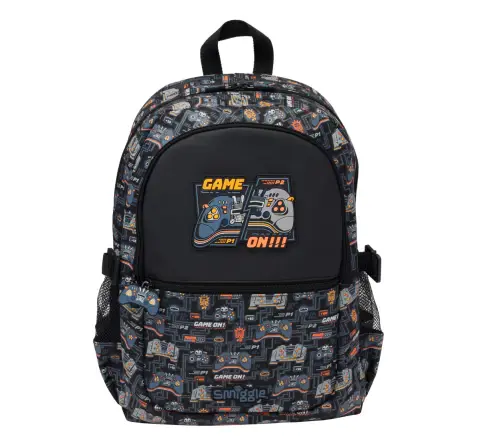 Smiggle Super Charge Classic Attachable Colourful Printed 16 inches Bag For Kids 3Y+, Black
