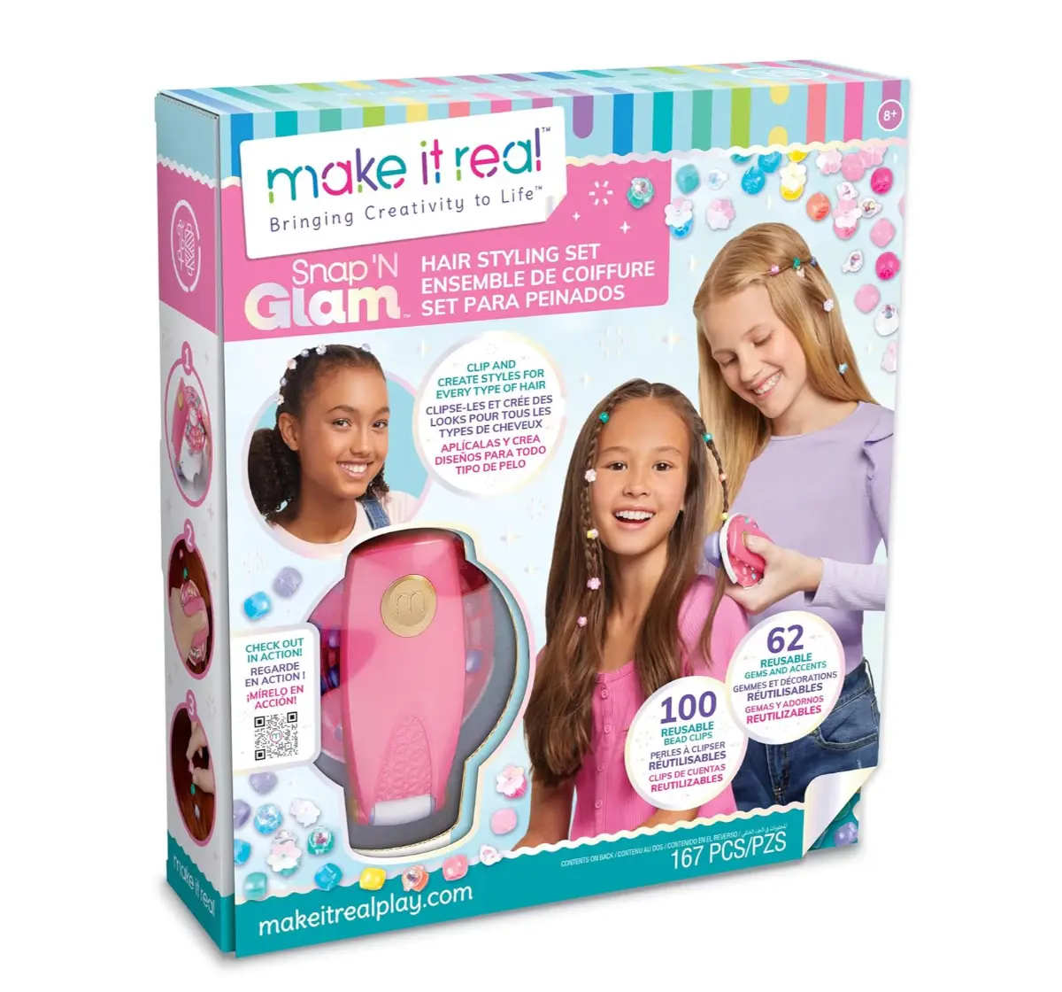 Make It Real DIY Toys Set - Snap n' Glam Hair Styling Set, Multicolor, 8Y+